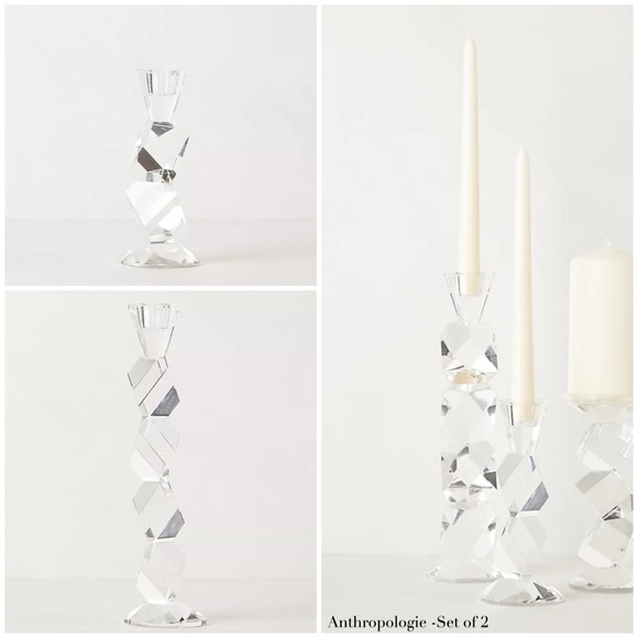 Anthropologie Home Crystal Ladder Candle Holders set, 2 taper candle stand decor - Picture 3 of 7